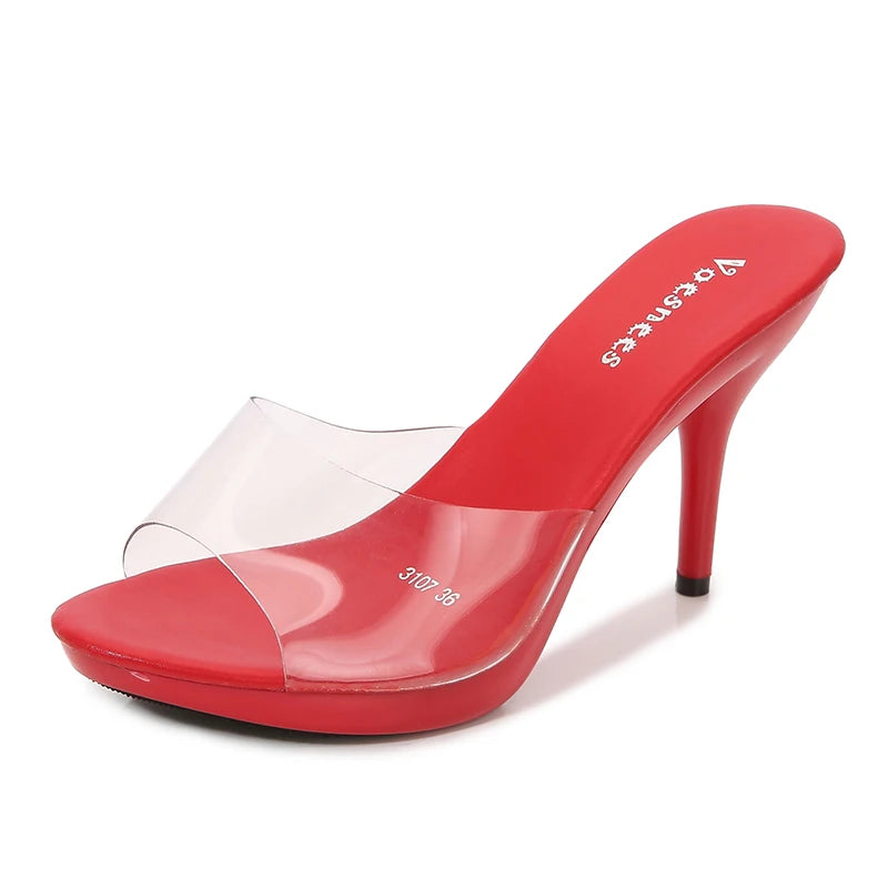 2021 New Transparent Crystal Slippers Outdoor Beach Summer Sandal Walk Show High Heels Sexy Party Dress Women Shoes Eight Colors