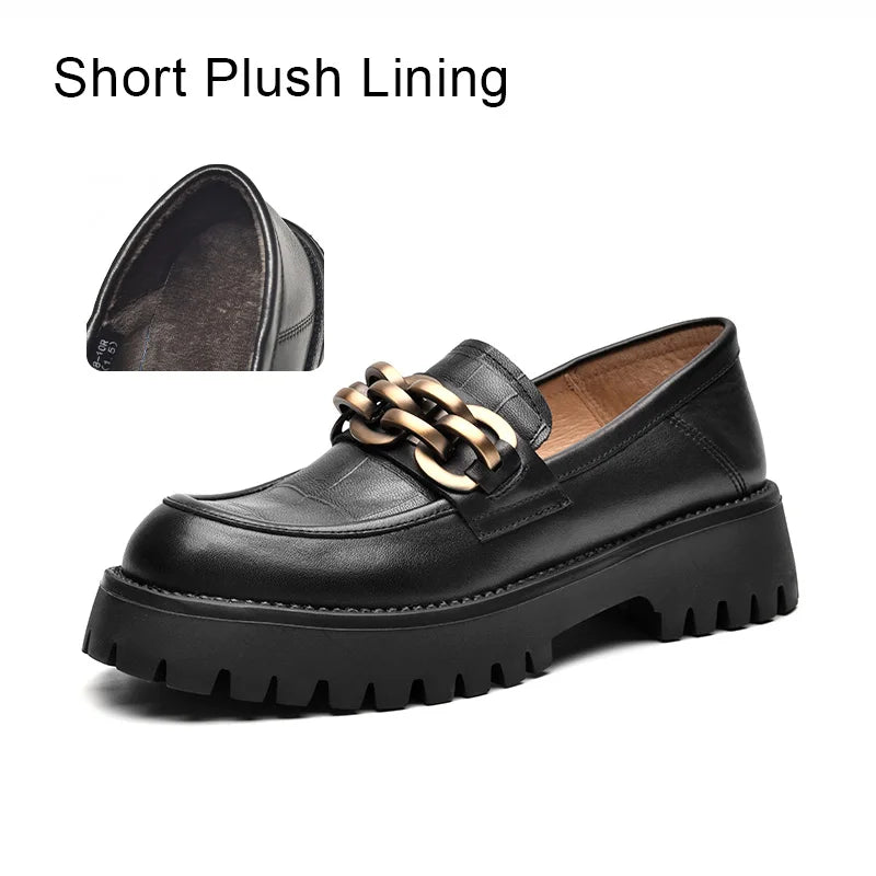 BeauToday Plattform Loafers Frauen Echtes Kuh Leder 2023 Mode Metall Kette Slip auf Weibliche Offizielle Wohnungen Handgemachte J27748