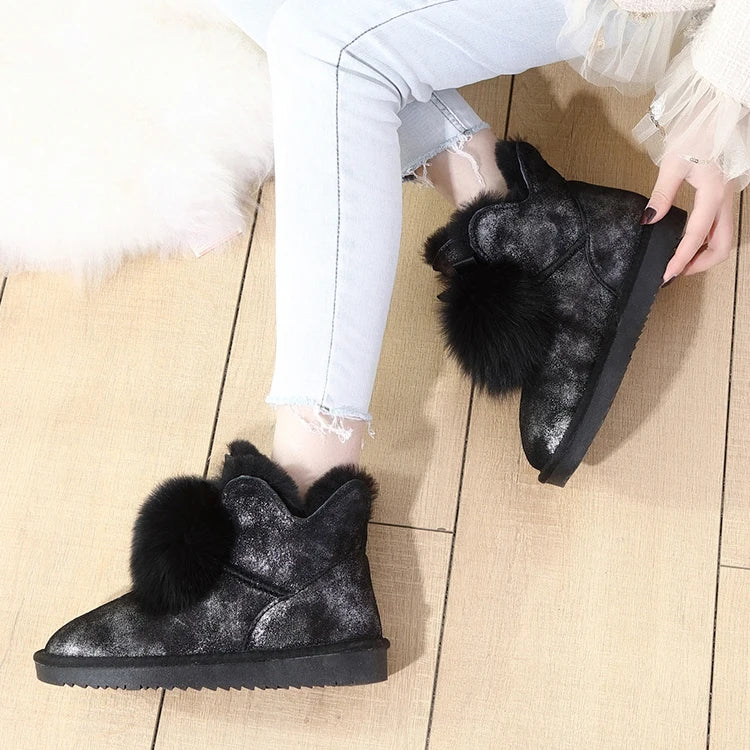 100% Natural Wool Women Snow Boots genuine cowhide leather Winter Boots Warm women Ankle boots hot sale