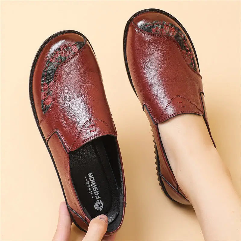 24hours shipping genuine leather ballet flats women's moccasins top quality loafers mom slip on vintage flats woman ladies shoes