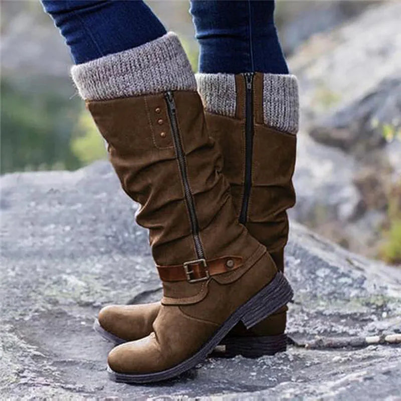 Plus Size Women Boots Winter Square Heel Long High Boots Ladies Custom Motorcycle Boots Women Shoes Mid Calf Botas Mujer WSH3791