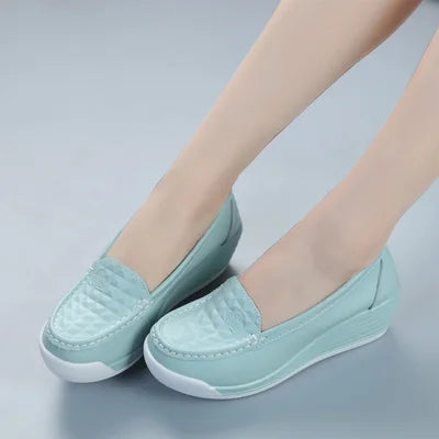 GKTINOO New Women's Genuine Leather Sneakers Platform Shoes Wedges White Lady Casual Shoes Swing mother Shoes Size 34-40