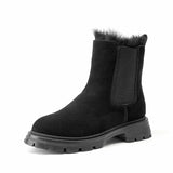 BeauToday Chelsea Boots Women Suede Leather Snow Boots Warm Fur Round Toe Ladies Platform Shoes Handmade 08206