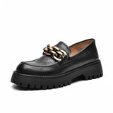 BeauToday Plattform Loafers Frauen Echtes Kuh Leder 2023 Mode Metall Kette Slip auf Weibliche Offizielle Wohnungen Handgemachte J27748