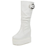 Gdgydh Thick Sole Height Increased Tube Boots Women Fashion Buckle Strap European and American Platform Shoes Woman Knee High