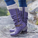 Plus Size Women Boots Winter Square Heel Long High Boots Ladies Custom Motorcycle Boots Women Shoes Mid Calf Botas Mujer WSH3791