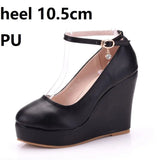 Crystal Queen High Heels Platform Wedge Female Pumps Women's Flock Buckle Bowtie Ankle Strap Wedding Shoes Round Toe White