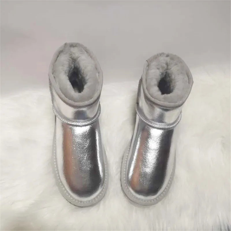 2023 Genuine Leather Waterproof Classic Lady Thick Plush Boots Women's Shoes Warm Shoes Winter Mujer Botas Woman Snow Boots
