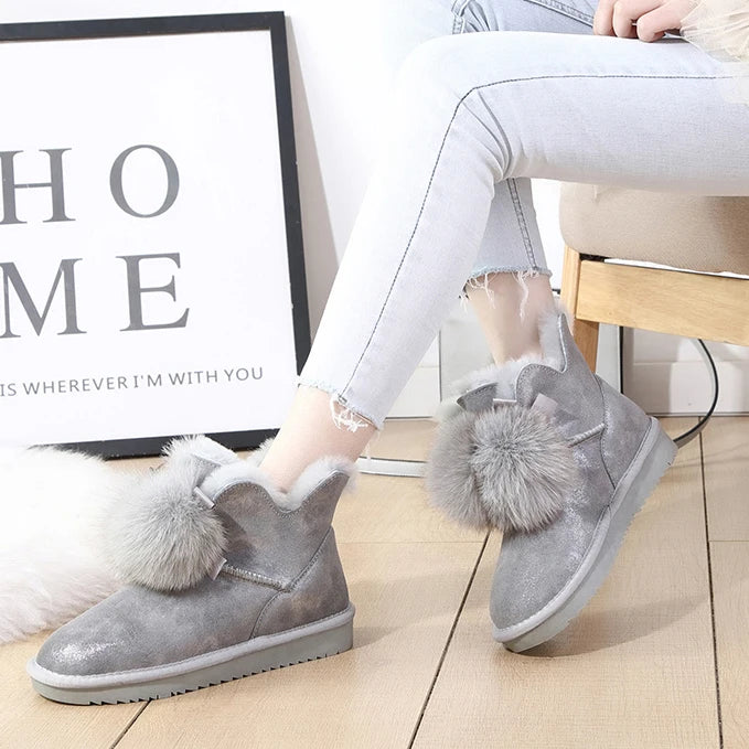 100% Natural Wool Women Snow Boots genuine cowhide leather Winter Boots Warm women Ankle boots hot sale