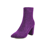 Kcenid New Bling Fashion Shoes Women Pointed Toe Snkle Sock Boots High Heels Shoes Autumn Winter Female Stretch Boots Purple