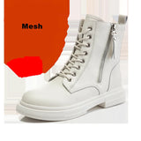 WOIZGIC Women's Ladies Genuine Leather Female Shoes Ankle Boots Platform Lace Up Warm Winter Autumn Fur Plush Motorcycle