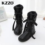 KZZO Top Quality Natural Wool Lined 100% Genuine Leather Winter Snow Boots For Women Casual Knee-high Boots Warm Shoes Non-slip