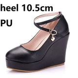 Crystal Queen High Heels Platform Wedge Female Pumps Women's Flock Buckle Bowtie Ankle Strap Wedding Shoes Round Toe White