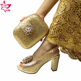 2022 High Quality Classics Style Italian Women Shoes Matching Bag Set in Golden Color Comfortable Heels for Garden Party