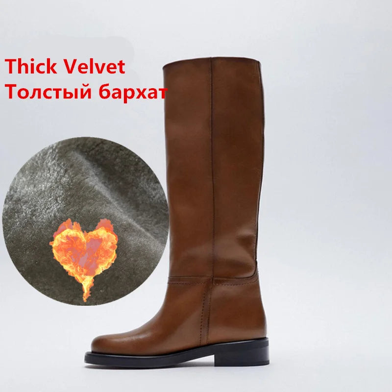 FEDONAS INS Women Knee High Boots Full Cow Leather Warm Boots Thick High Heels Motorcycle Boots Punk Shoes Woman High Boots