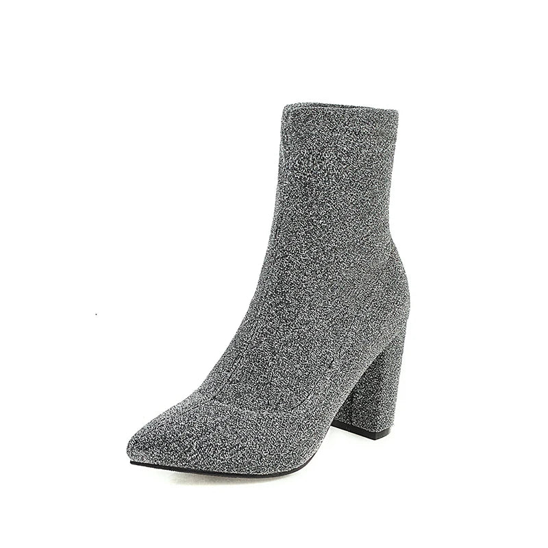 Kcenid New Bling Fashion Shoes Women Pointed Toe Snkle Sock Boots High Heels Shoes Autumn Winter Female Stretch Boots Purple