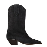 Nude Suede Embroidered Mid-Calf Boots Women Designer Shoes Thick Heel Pointed Toe Cowboy Boots for Women Knight Botas Femininas