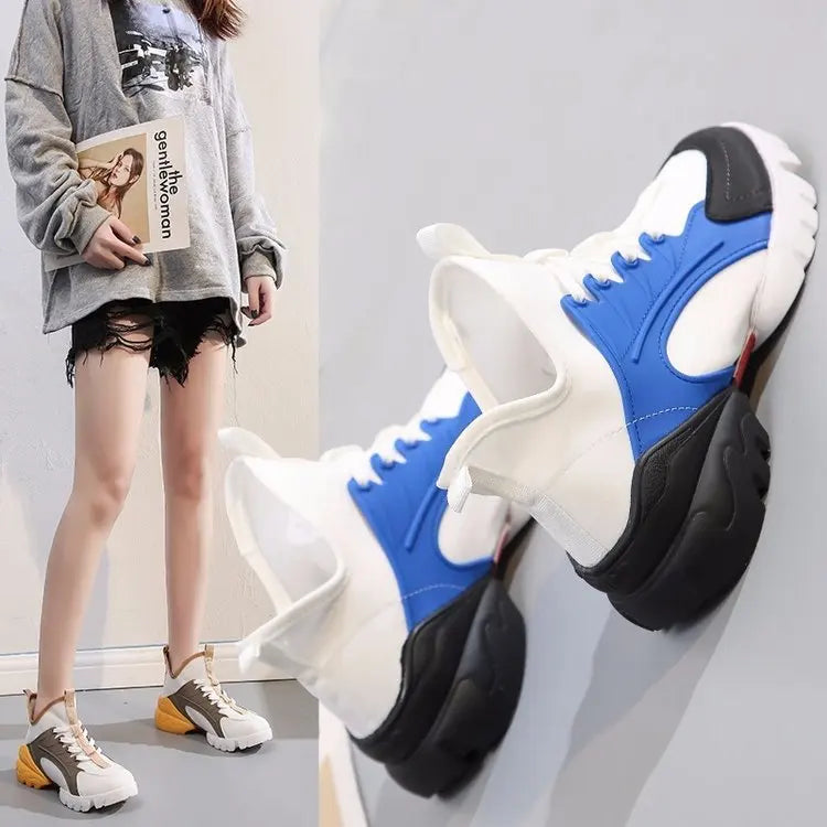 3New Women's Color Matching and Printing High Platform Platform Shoes Casual Sneakers Women