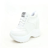 Vulkanisierte Damenschuhe aus PU-Leder in Weiß/Schwarz/Rosa für Damen, modische High Heels, klobige Turnschuhe, Damen-Plateauschuhe