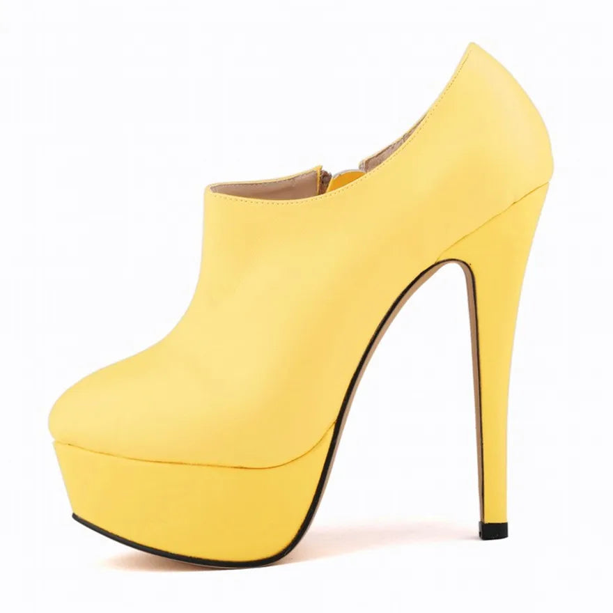 LOSLANDIFEN Concise Soft Leather Ankle Boots Platform Zipper Short Boots Fashion Women's Shoes 14cm Super High Heels Shoes Woman
