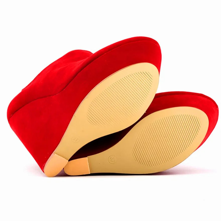 Classic Autumn Short Boots Women Star Style Solid Flock Platform Wedges Boots High Heels 14cm Female Fashion Office Boots Zipper