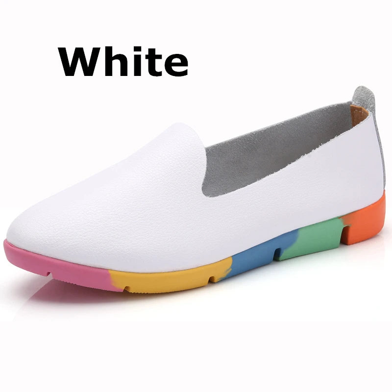 WOIZGIC Women Flats Mother Ladies Female Shoes Loafers Cow Genuine Leather Pigskin Slip On Feminino Nurse Peas 35-44 AZE-912