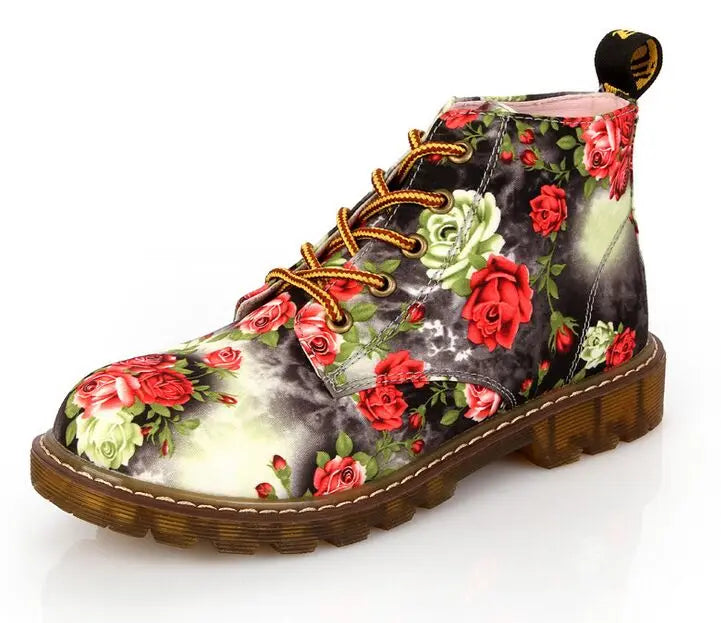 British retro print autumn spring women ankle boots lace up flat boots motorcycle boots size 35-40 M103