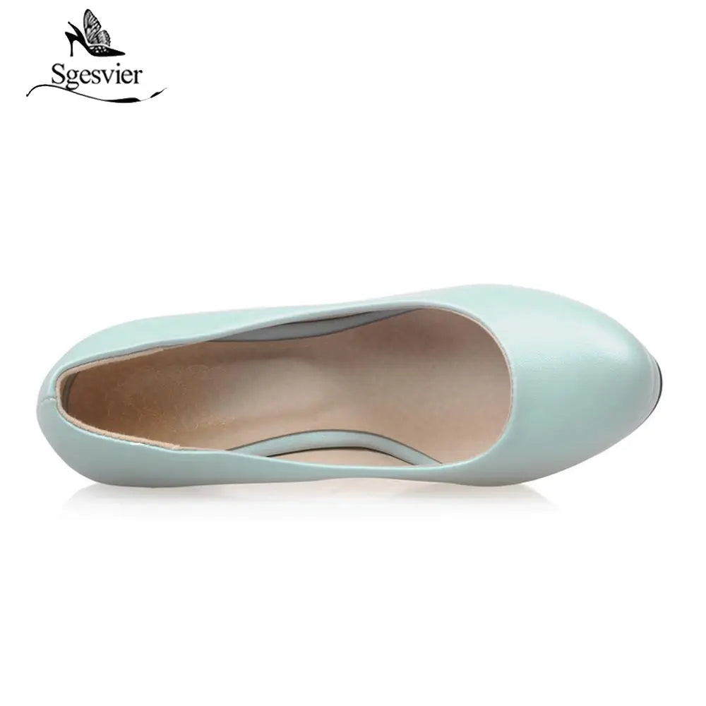 Sgesvier Black White Women Pumps High Heels Shoes Thick Heel Round Toe Pumps Size 32-48 Summer Autumn Fashion Shoes Ladies B207