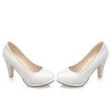 Sgesvier Black White Women Pumps High Heels Shoes Thick Heel Round Toe Pumps Size 32-48 Summer Autumn Fashion Shoes Ladies B207