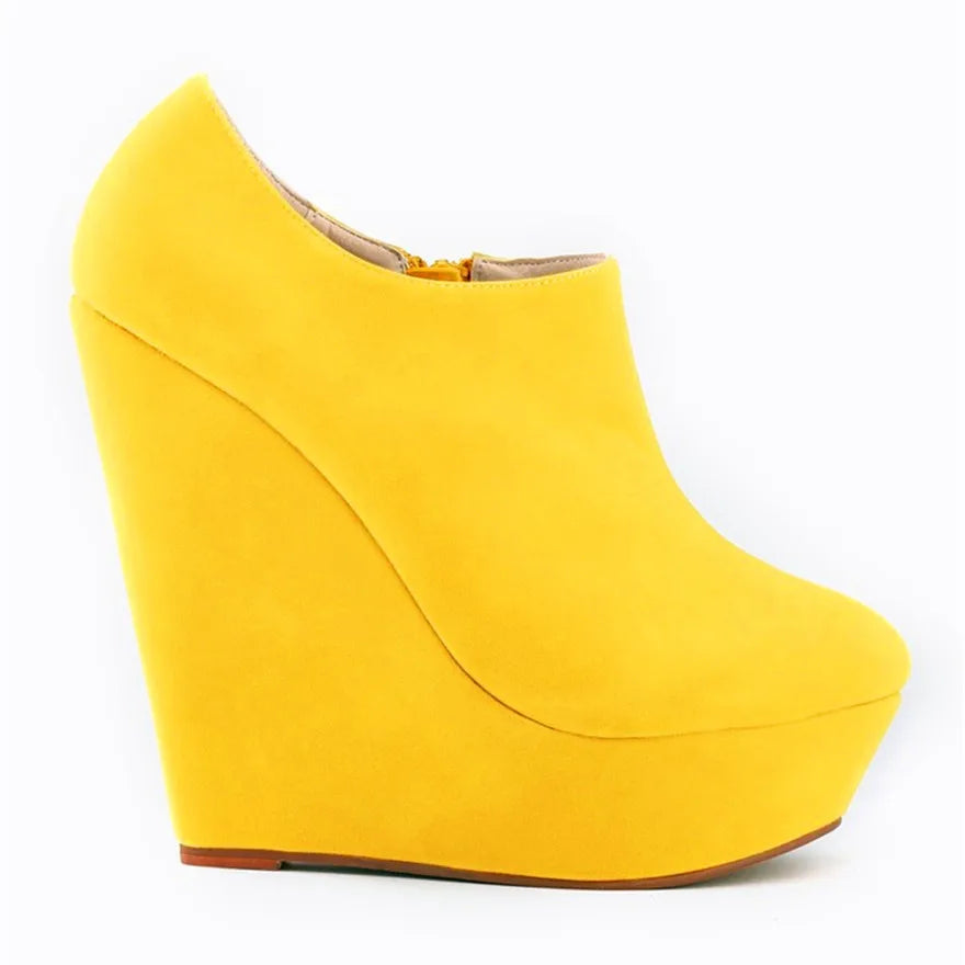 Classic Autumn Short Boots Women Star Style Solid Flock Platform Wedges Boots High Heels 14cm Female Fashion Office Boots Zipper