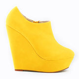 Classic Autumn Short Boots Women Star Style Solid Flock Platform Wedges Boots High Heels 14cm Female Fashion Office Boots Zipper