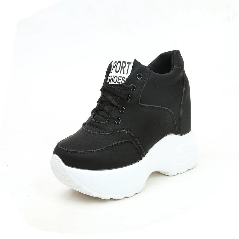 Vulkanisierte Damenschuhe aus PU-Leder in Weiß/Schwarz/Rosa für Damen, modische High Heels, klobige Turnschuhe, Damen-Plateauschuhe