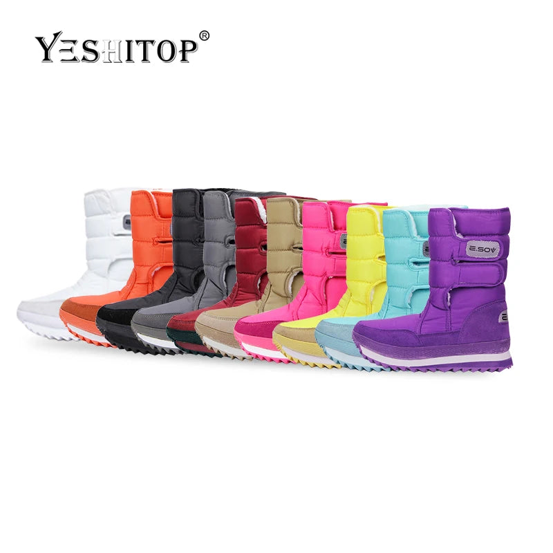 Brand Fashion Warm winter Snow boots Women 2024 Purle snowboots flats botines nieve mujer White Red Black Yellow botas mujer