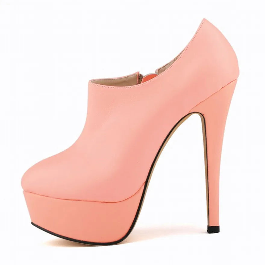 LOSLANDIFEN Concise Soft Leather Ankle Boots Platform Zipper Short Boots Fashion Women's Shoes 14cm Super High Heels Shoes Woman