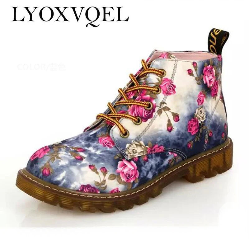 British retro print autumn spring women ankle boots lace up flat boots motorcycle boots size 35-40 M103