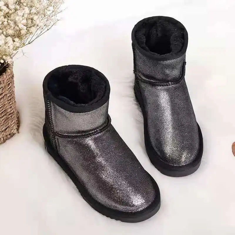 2023 Genuine Leather Waterproof Classic Lady Thick Plush Boots Women's Shoes Warm Shoes Winter Mujer Botas Woman Snow Boots