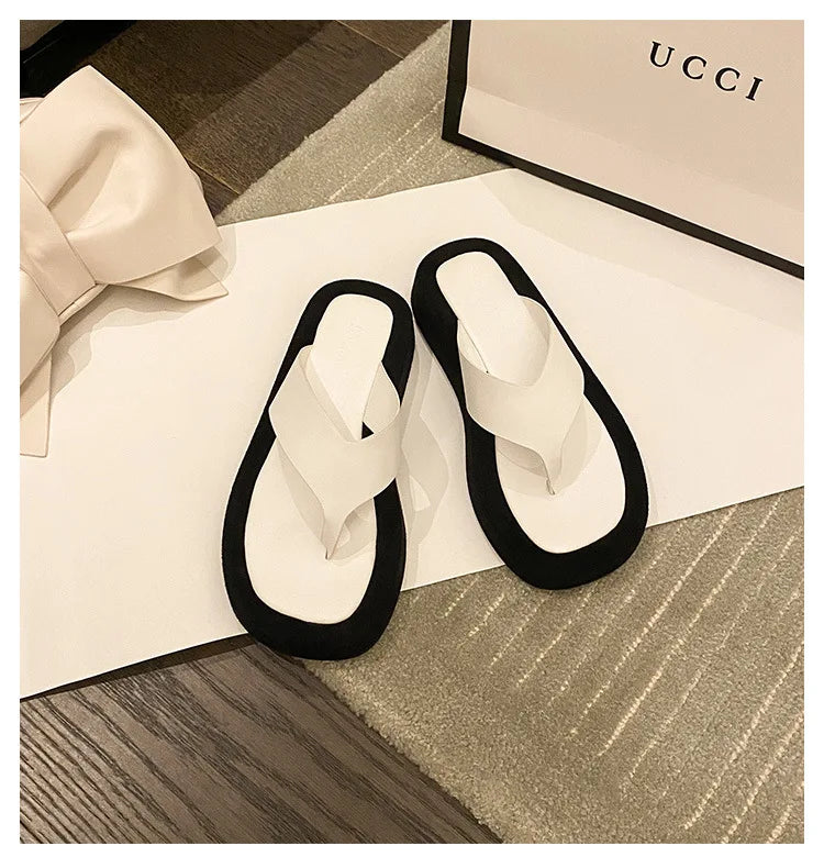 Meotina Flip Flop Sandals Square Toe Slides Summer Platform Wedge Slippers Fashion 2023 Design Sandasl Women Shoes White