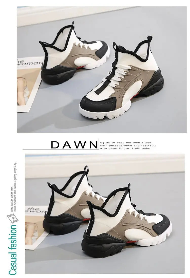 3New Women's Color Matching and Printing High Platform Platform Shoes Casual Sneakers Women