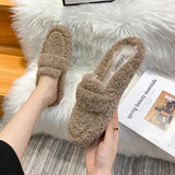 Winter Warm Plush Mules Women One Band Fur Slippers Cozy Cotton Shoes Woman Flats Cover Toe Fleeces Slides Femme Wool Pantuflas