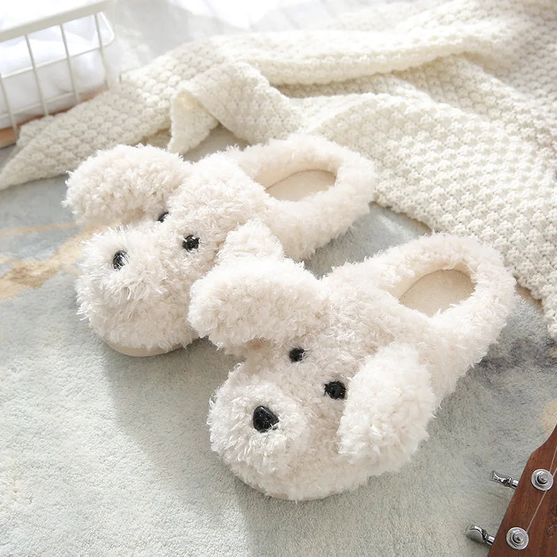 Cute Cartoon Cat Slippers Fluffy Home Thick Platform Slippers Women Men Winter Warm Plush Slides Indoor Lovely Cotton Shoes