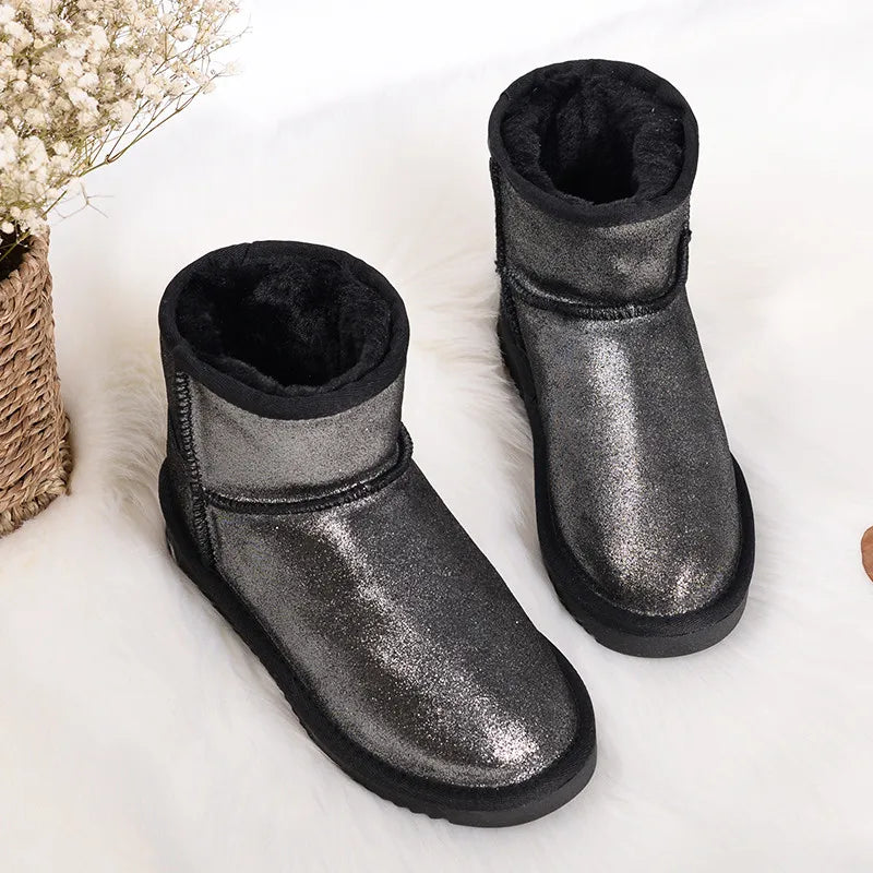 2023 Genuine Leather Waterproof Classic Lady Thick Plush Boots Women's Shoes Warm Shoes Winter Mujer Botas Woman Snow Boots