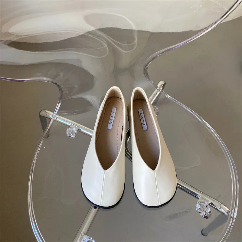 Japanese Style Round Toe Loafers Women Soft Leather Flats Shoes Patchwork Sewing Moccasins Female Cozy Ballet Slip On Lazy Mules