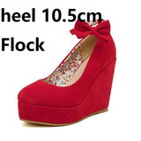 Crystal Queen High Heels Platform Wedge Female Pumps Women's Flock Buckle Bowtie Ankle Strap Wedding Shoes Round Toe White