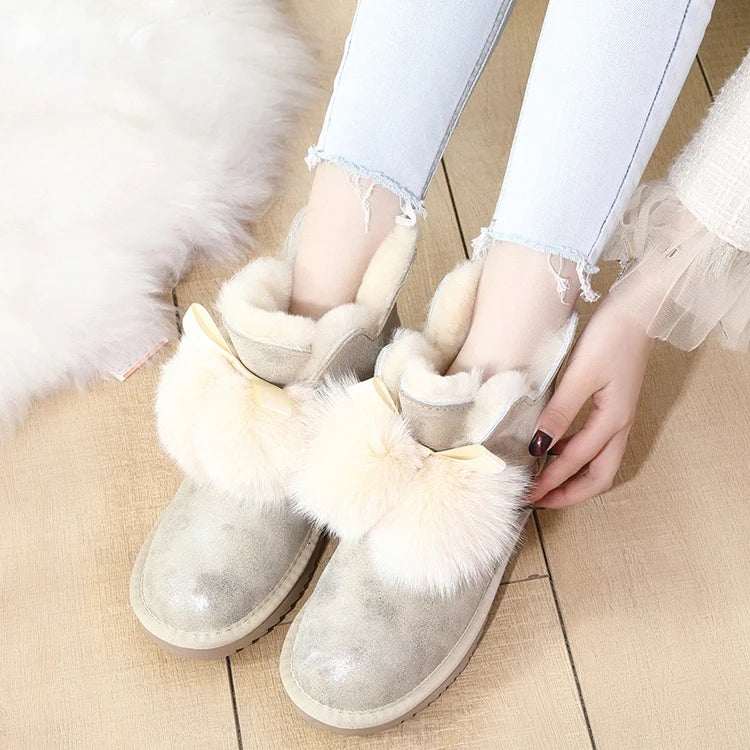 100% Natural Wool Women Snow Boots genuine cowhide leather Winter Boots Warm women Ankle boots hot sale