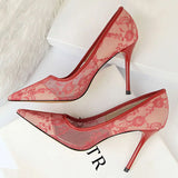BIGTREE Shoes Mesh Hollow Lace Woman Pumps 2025 Spring Women Heels Sexy Party Shoes Thin Stiletto Heels Women Shoes 6 Colour