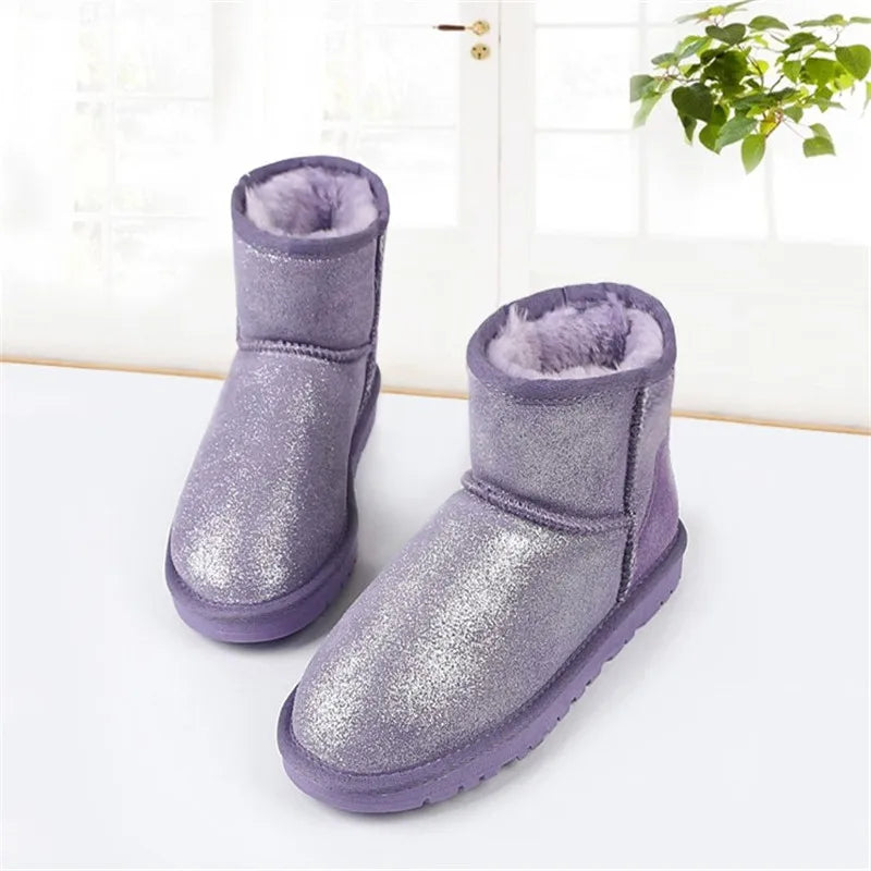 2023 Genuine Leather Waterproof Classic Lady Thick Plush Boots Women's Shoes Warm Shoes Winter Mujer Botas Woman Snow Boots