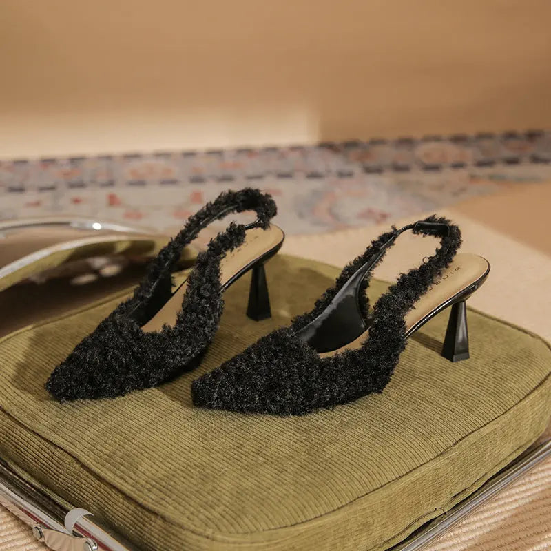 High Heels Hairy High Heels Baotou Back Hollow Fine Heeled High Heeled Single Shoes high heels