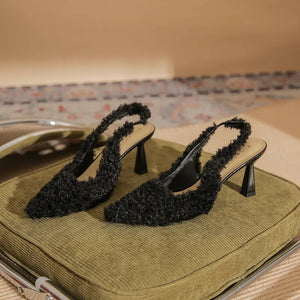 High Heels Hairy High Heels Baotou Back Hollow Fine Heeled High Heeled Single Shoes high heels