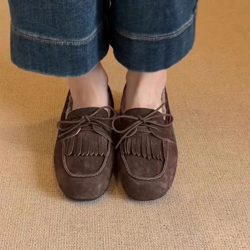 Shoes for Women 2024 Hot Sale Warm Women's Flats Daily Casual Flats Women Bow Tie Fringe Round Toe Soft Bottom Shoes Ladies