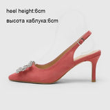 Women Pumps Fashion Ladies Rhinestone High Heels Shoes Soft Leather Heels Shoes Woman Pointed Toe Non-slip Brand Plus Size DE